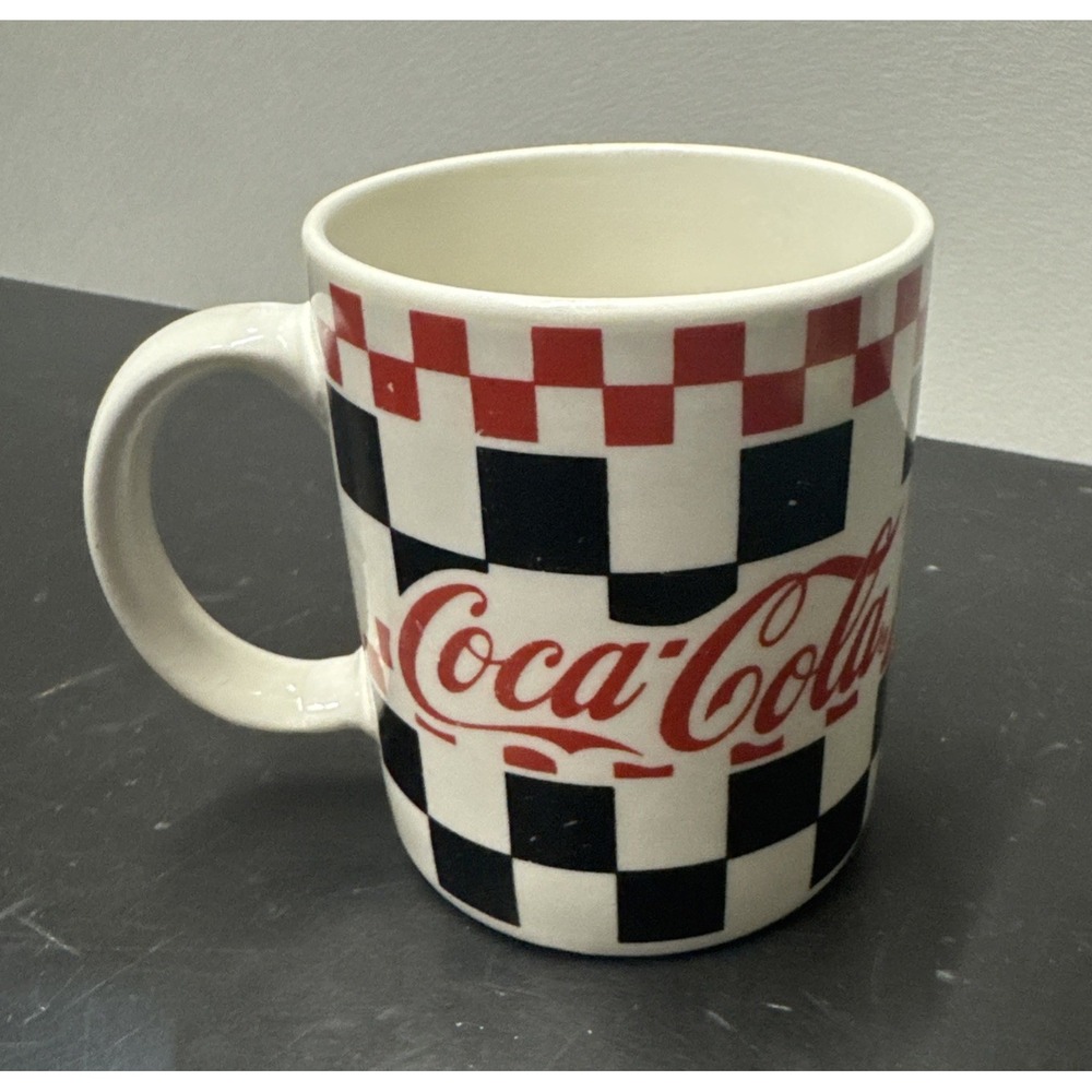 Gibson Coca Cola‎ Diner Red Black Checker Board Coffee Cup Mug 1996 Vintage 11oz